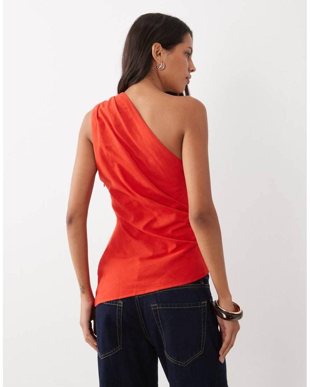Mango Red One Shoulder Asymmetric Top
