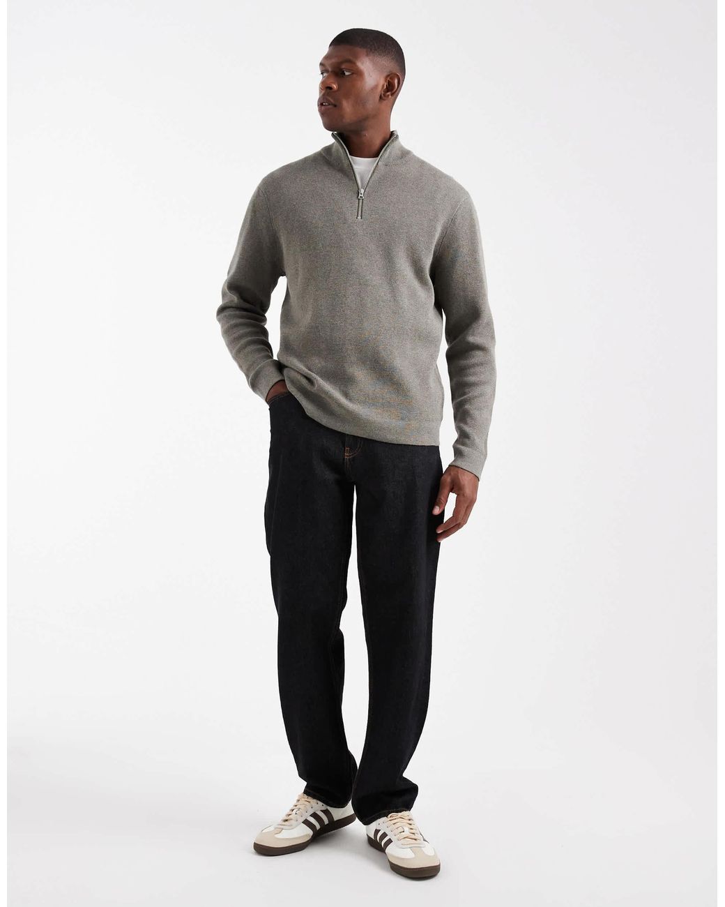 Only & Sons Strickpullover mit halbem reißverschluss in Gray für Herren