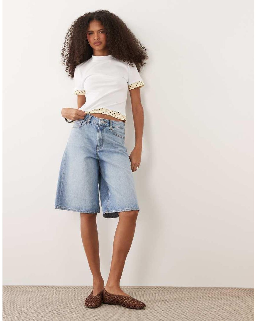 ASOS White Short Sleeve Double Layer Yellow Polka Dot Top