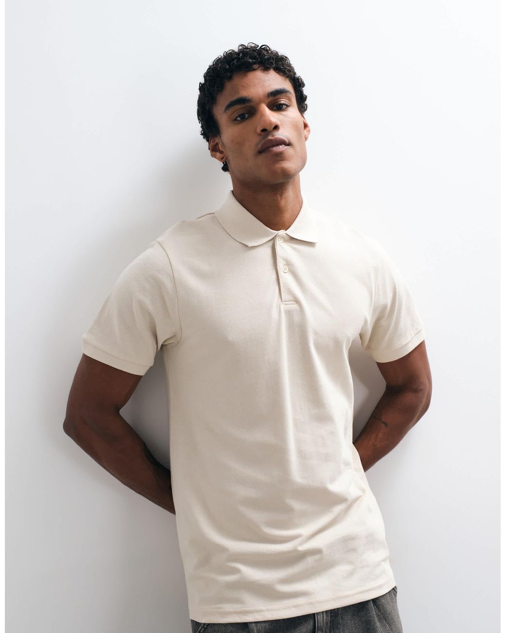 ASOS – basic-polohemd aus pikee in Natural für Herren