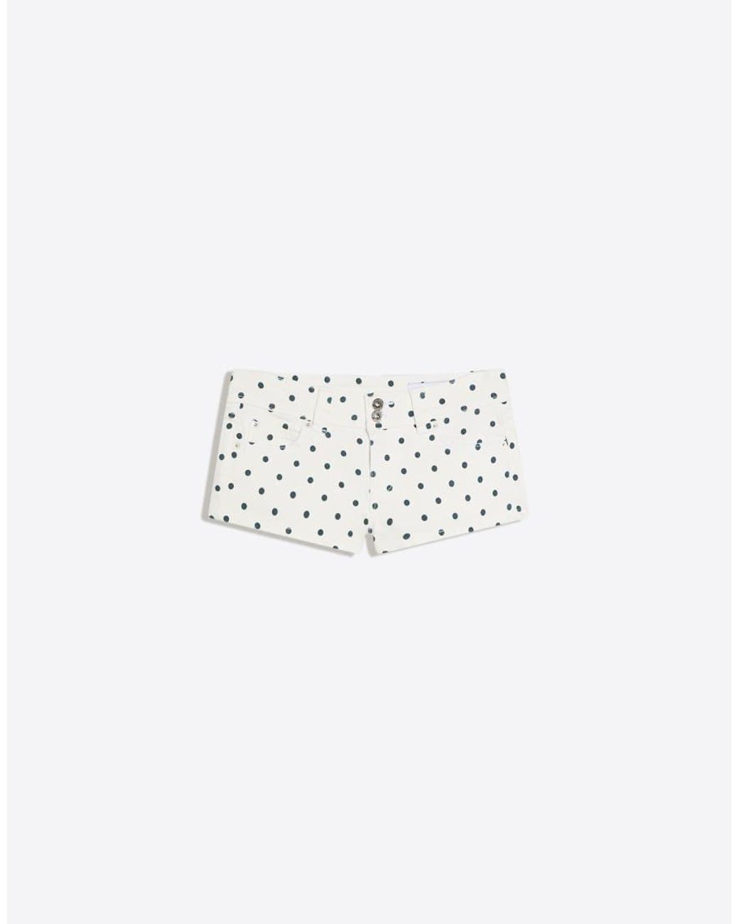 Bershka Blue Polka Dot Denim Shorts