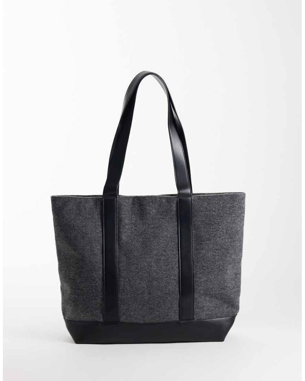 ASOS Black Felt Tote Bag With Faux Leather Straps for men