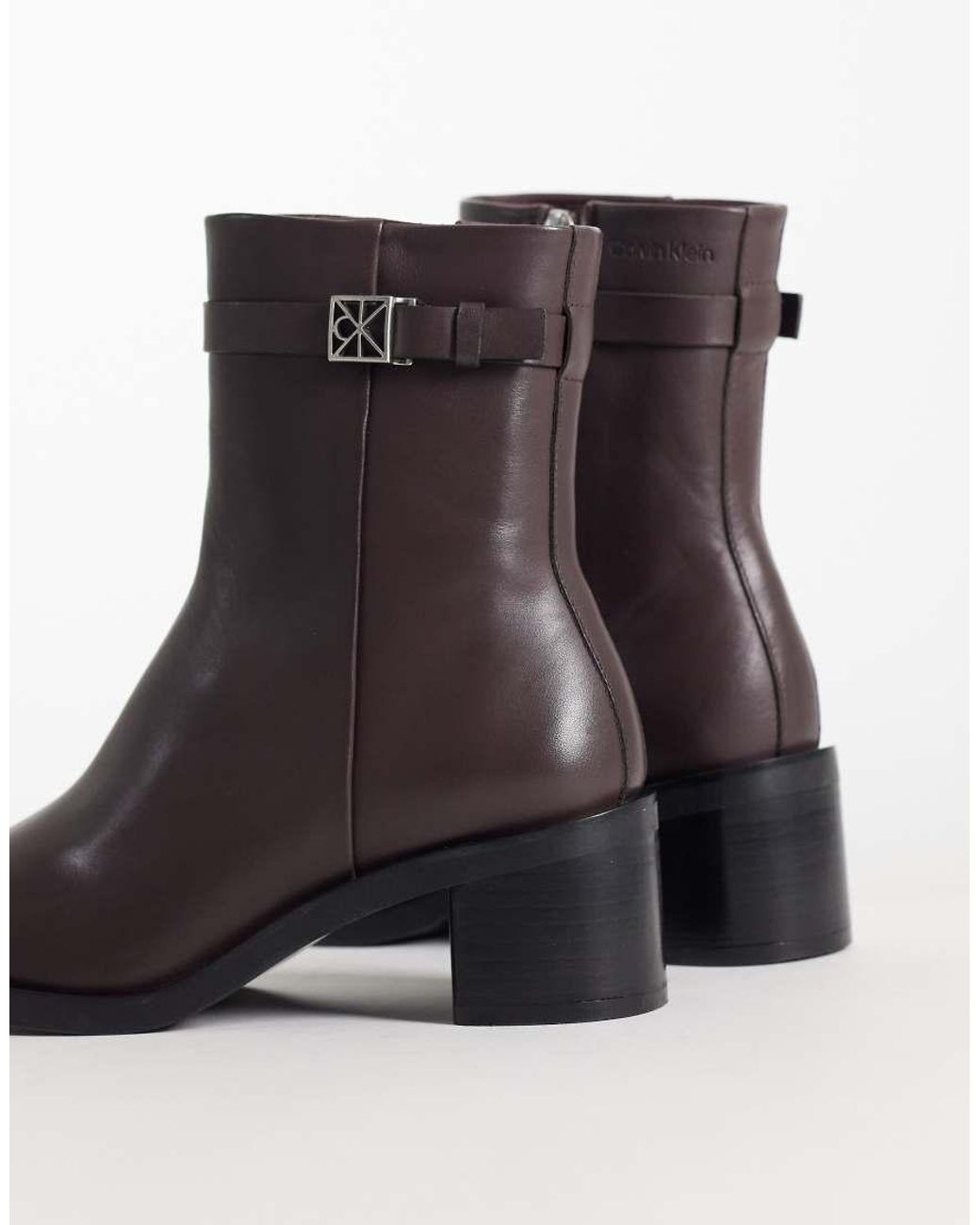 Calvin Klein Multicolor Leather Ankle Boots With Block Heel And Logo Buckle Detail