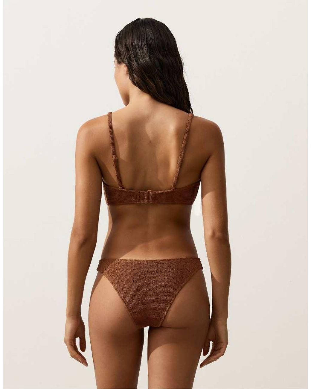 Oysho Brown Medium-Coverage U-Cut Crinkle Bikini Briefs