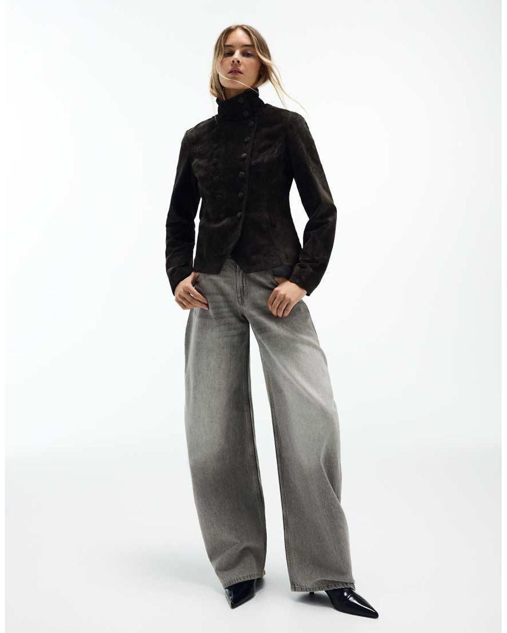 Bershka Blue Petite High-Waist Barrel Jeans
