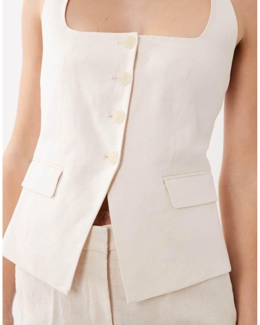 Mango White Boreli 100% Linen Halterneck Waistcoat Co-ord