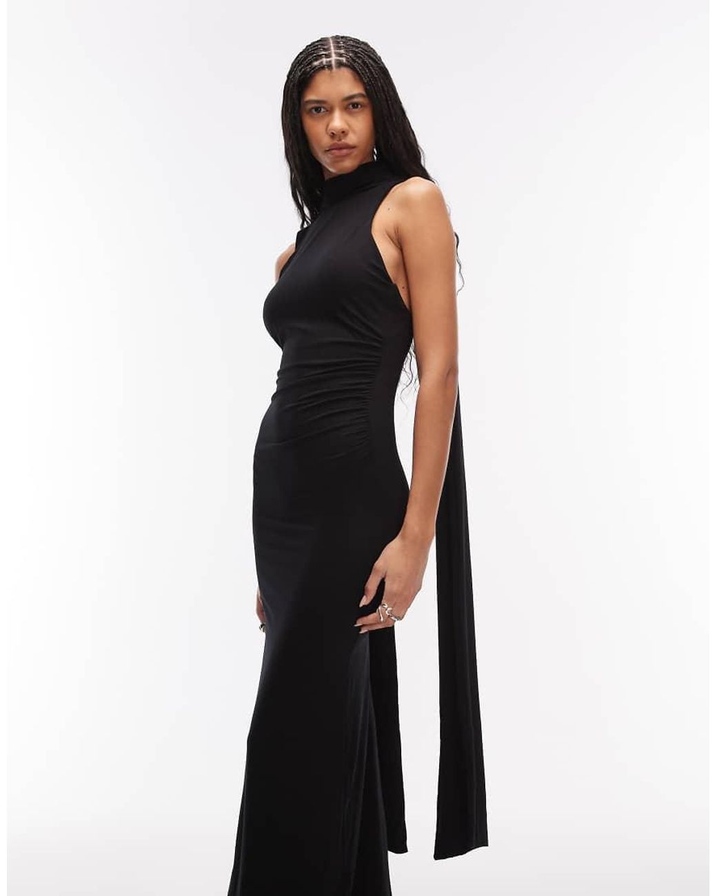 ASOS Blue High Neck Backless Maxi Dress With Drape Scarf Detail