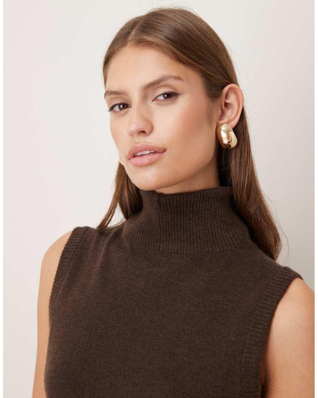 Mango Brown Turtle Neck Sleeveless Mini Dress