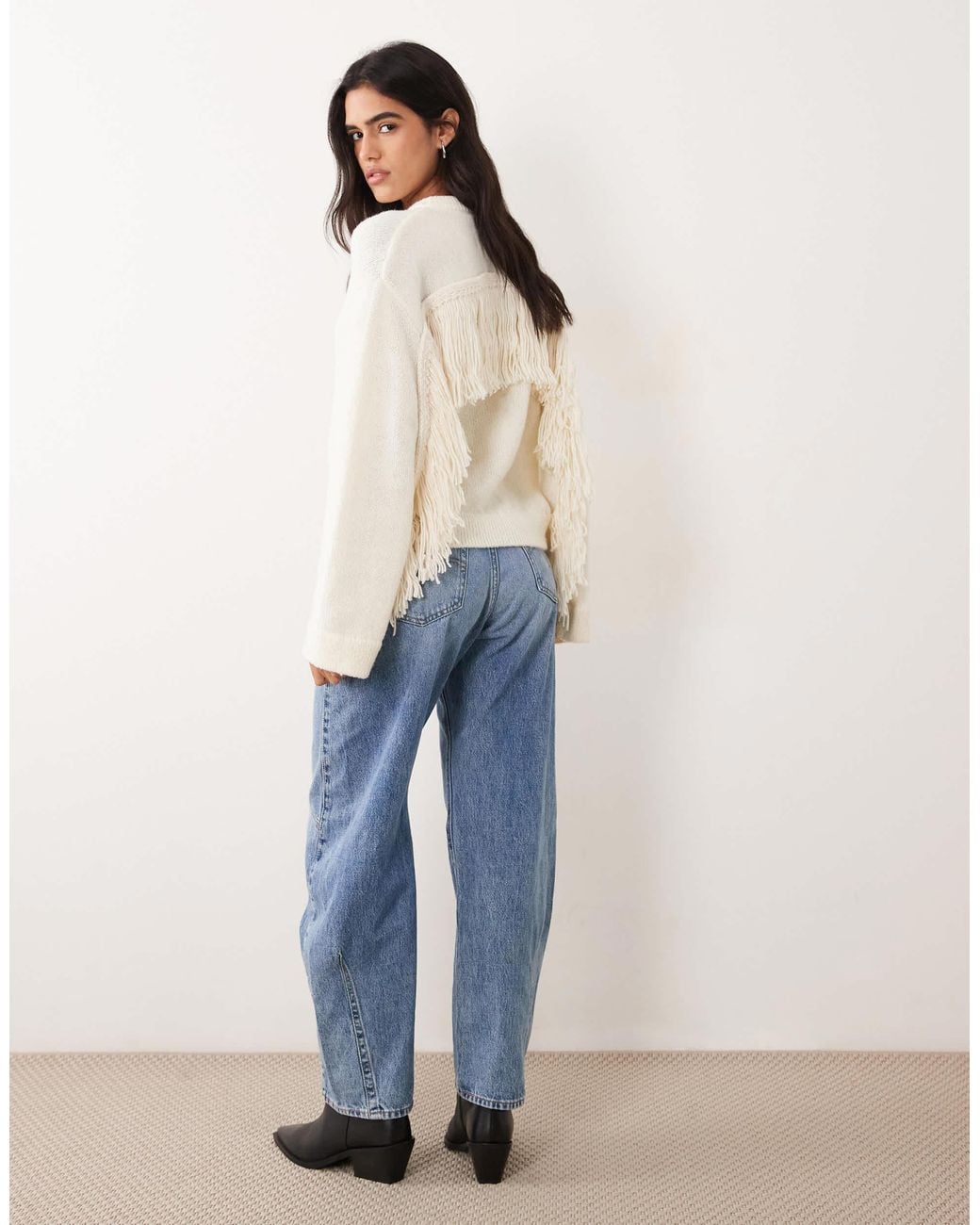 Pieces Natural Oversize-strickpullover mit fransen