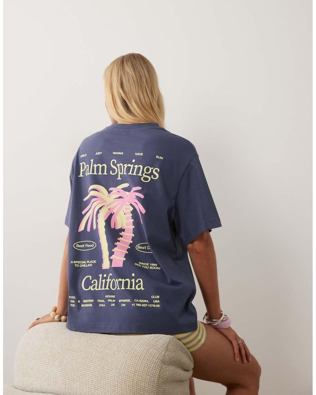 ASOS Blue Oversized T-shirt With Palm Springs Graphic