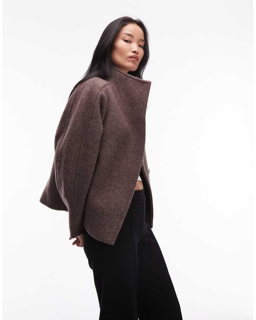 & Other Stories Brown Wool Mock Neck Short Jacket