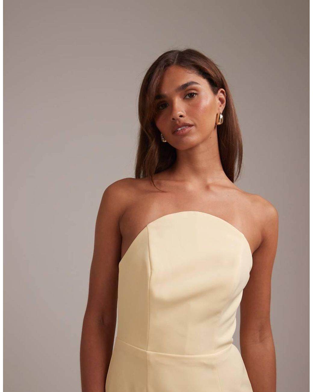 ASOS Brown Bridesmaids Structured Crepe Bandeau Dress With High Curved Neckline