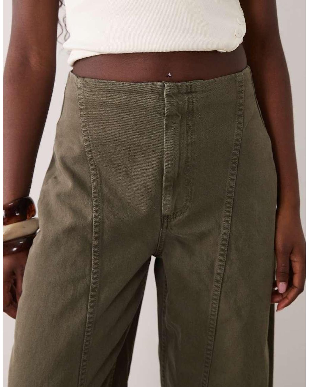 ASOS Natural Seam Front Turn Up Barrel Jeans