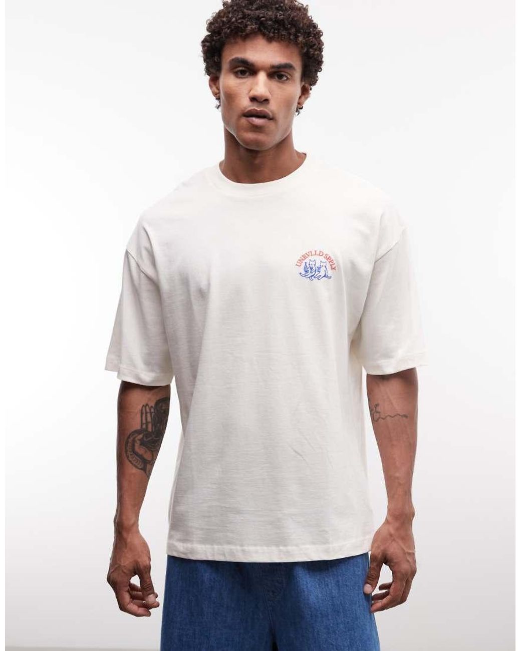 ASOS Gray Oversized T-shirt With Cat Puff Print for men