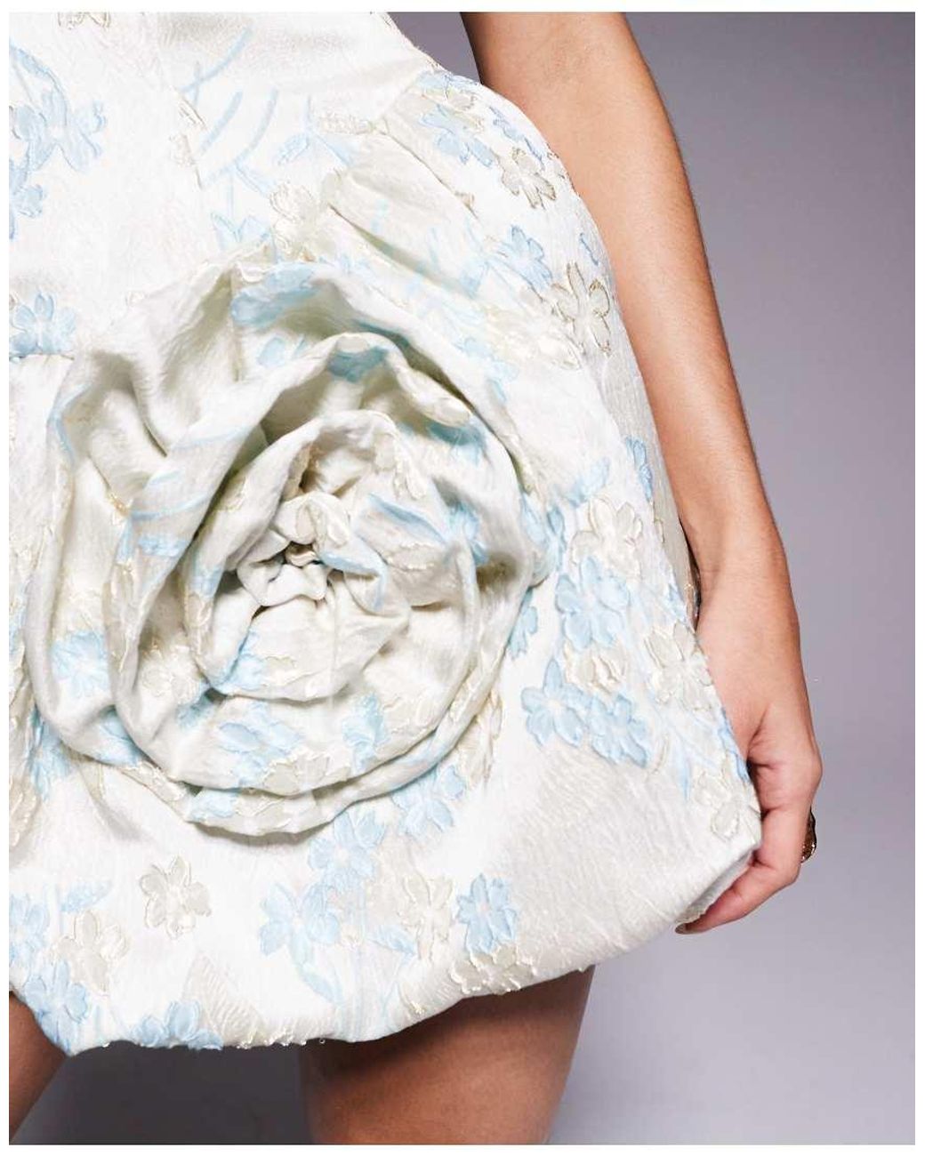 ASOS White Jacquard Mini Dress With Bubble Hem With Tie Neck