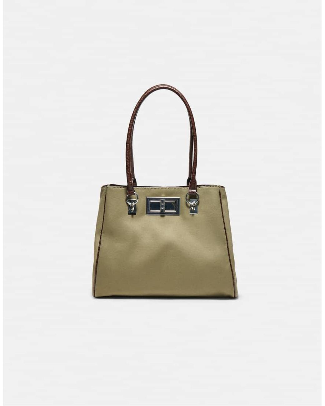 Stradivarius Green Shopper Bag With Metal Closure