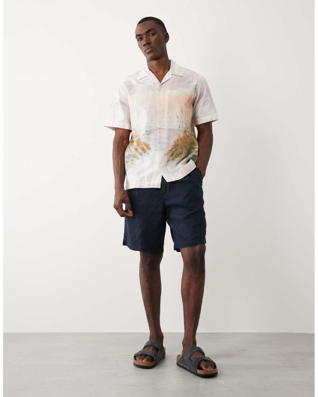 SELECTED Black Short Sleeve Shirt With Sunset Print for men