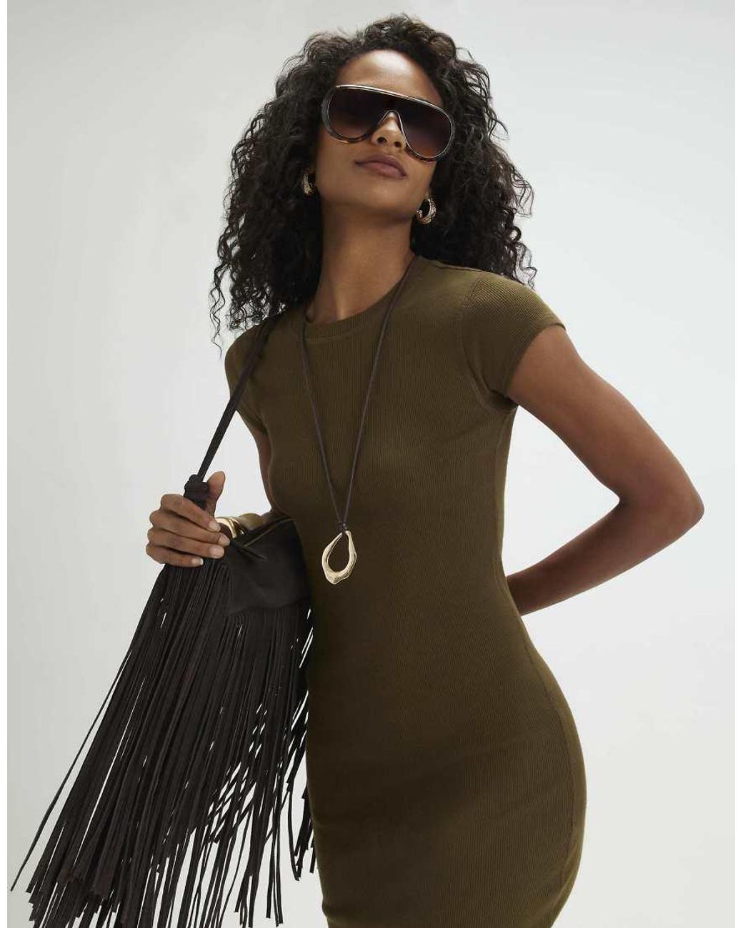 River Island Green Cotton Blend Cap Sleeve Midi Dress