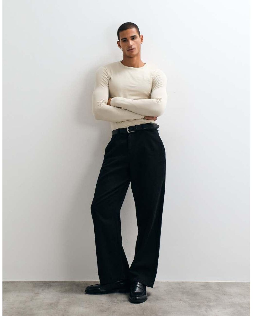 ASOS Natural Essentials Muscle Fit Long Sleeve T-shirt for men