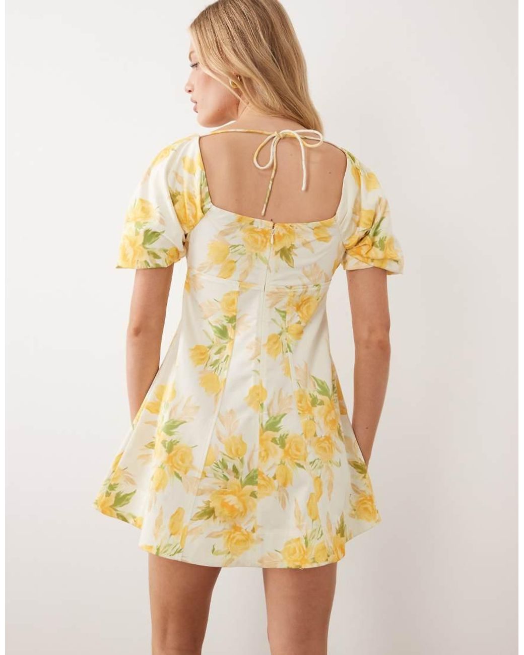 ASOS Natural Square Neck Structured Cotton Blend Mini Dress With Back Strap