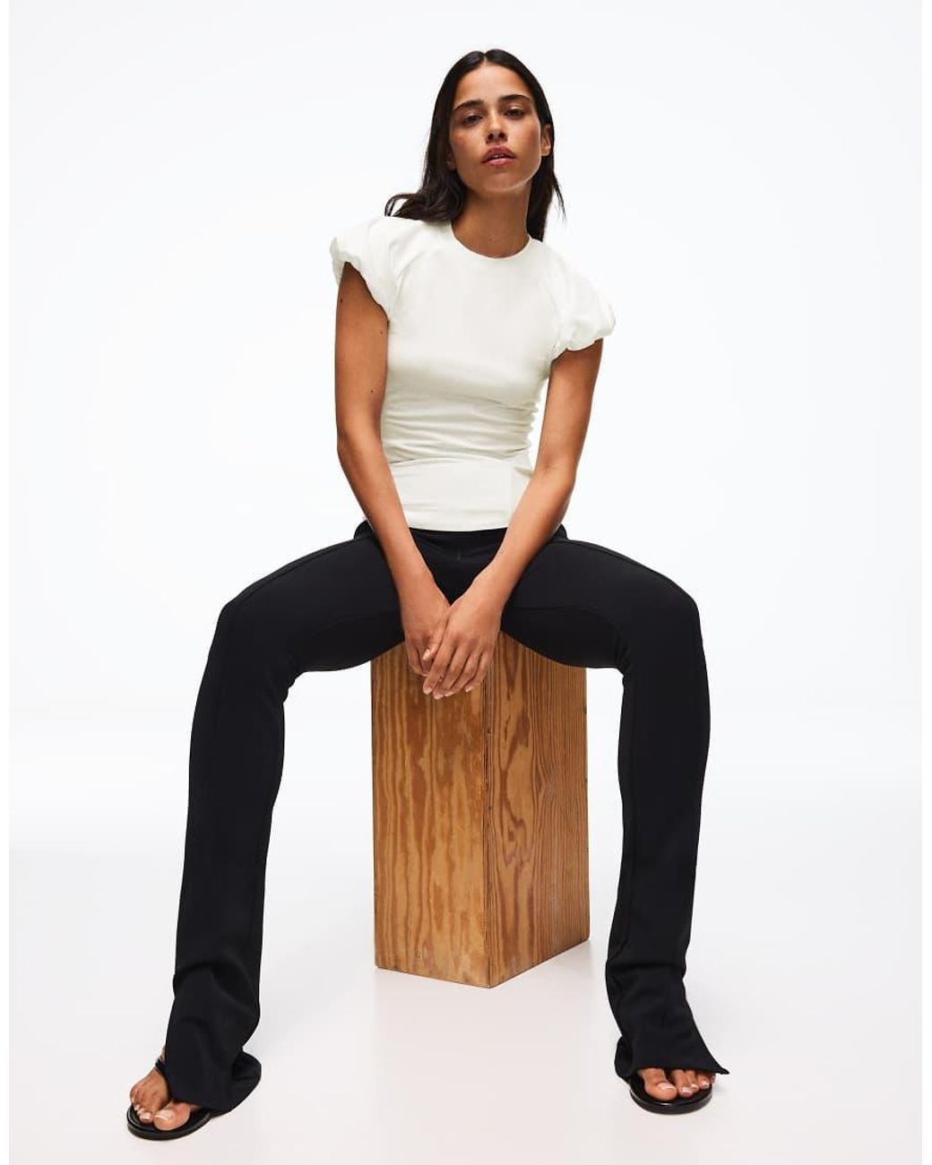 Bershka White Balloon-sleeve Raglan T-shirt