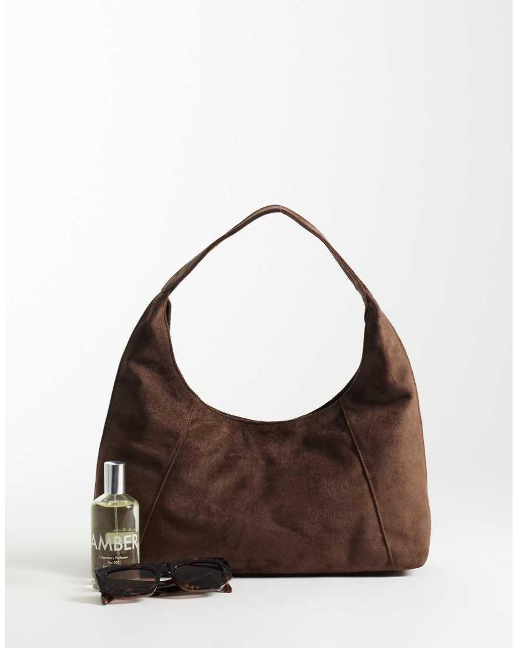Pieces Brown Faux Suede Slouchy Bag