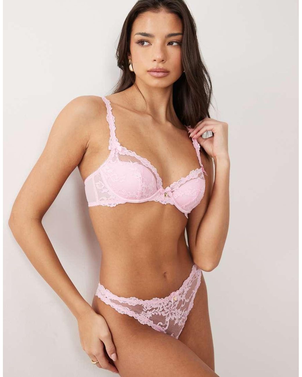 Boux Avenue Pink Briani Lace Trim Thong