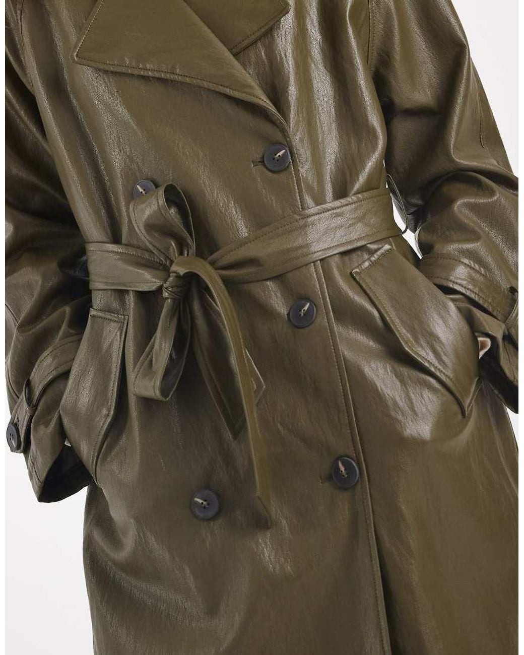 ASOS Green Leather Look Trench Coat