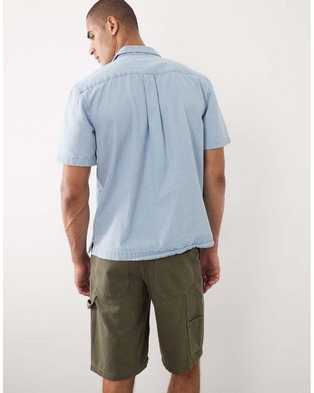 SELECTED Blue Light Denim Short Sleeve Shirt for men