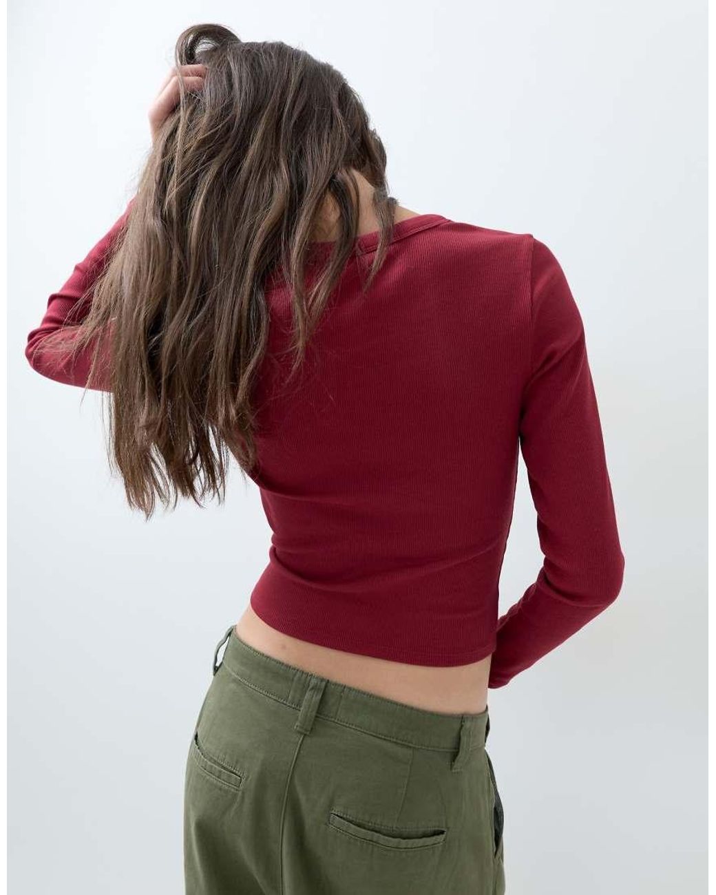 ASOS Red Rib Crew Neck Long Sleeve Top