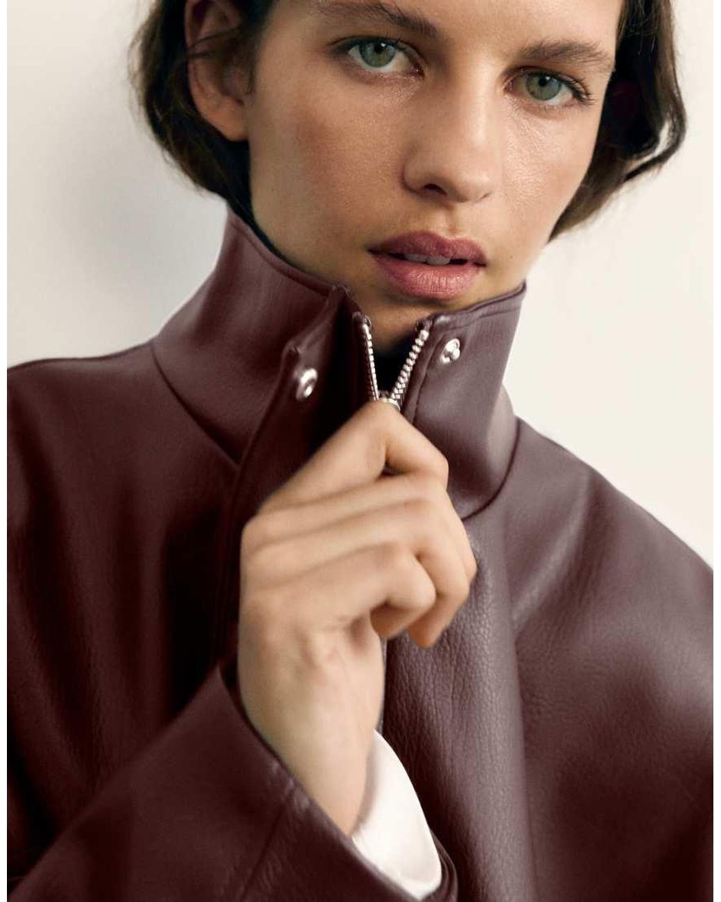 Pull&Bear Black Leather Effect Balloon Jacket With Funnel Neck
