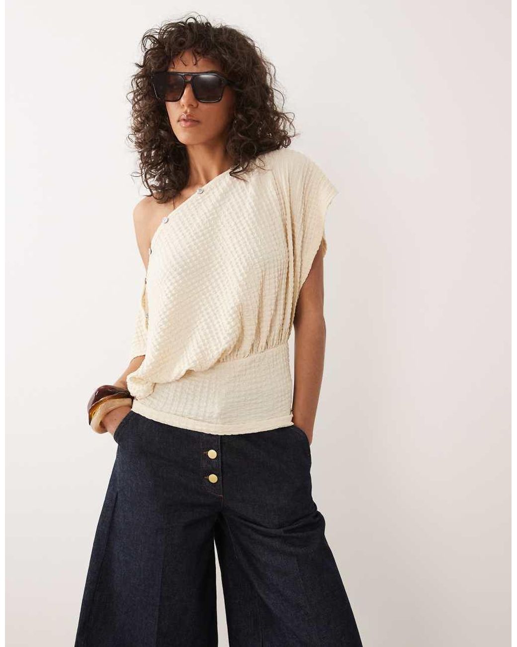 ASOS Natural Textured Multi Way Button Top