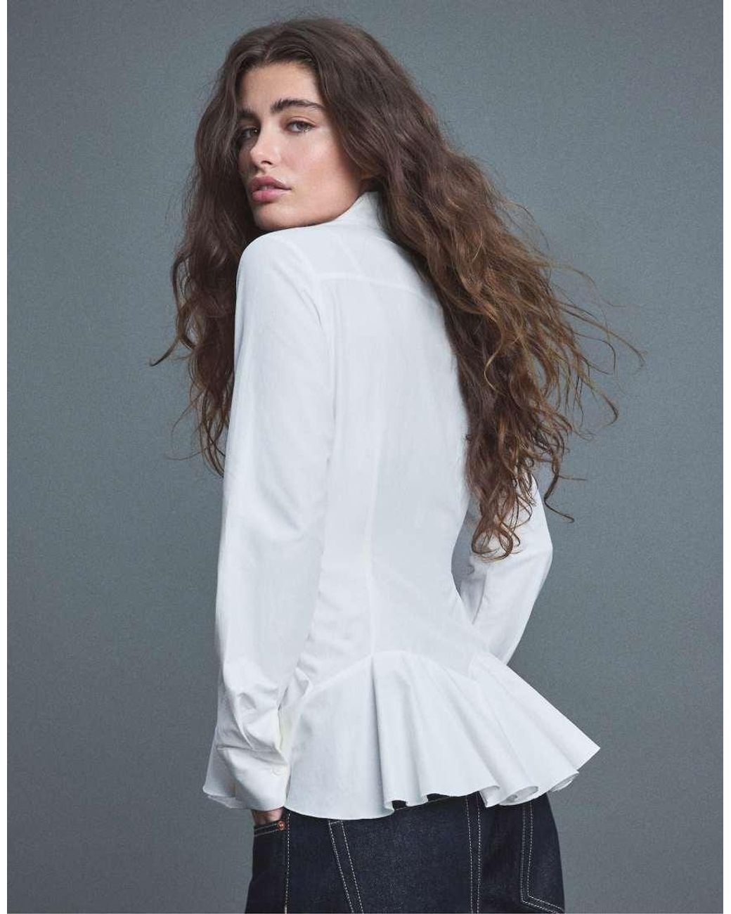 Stradivarius Blue Poplin Shirt With Ruffles
