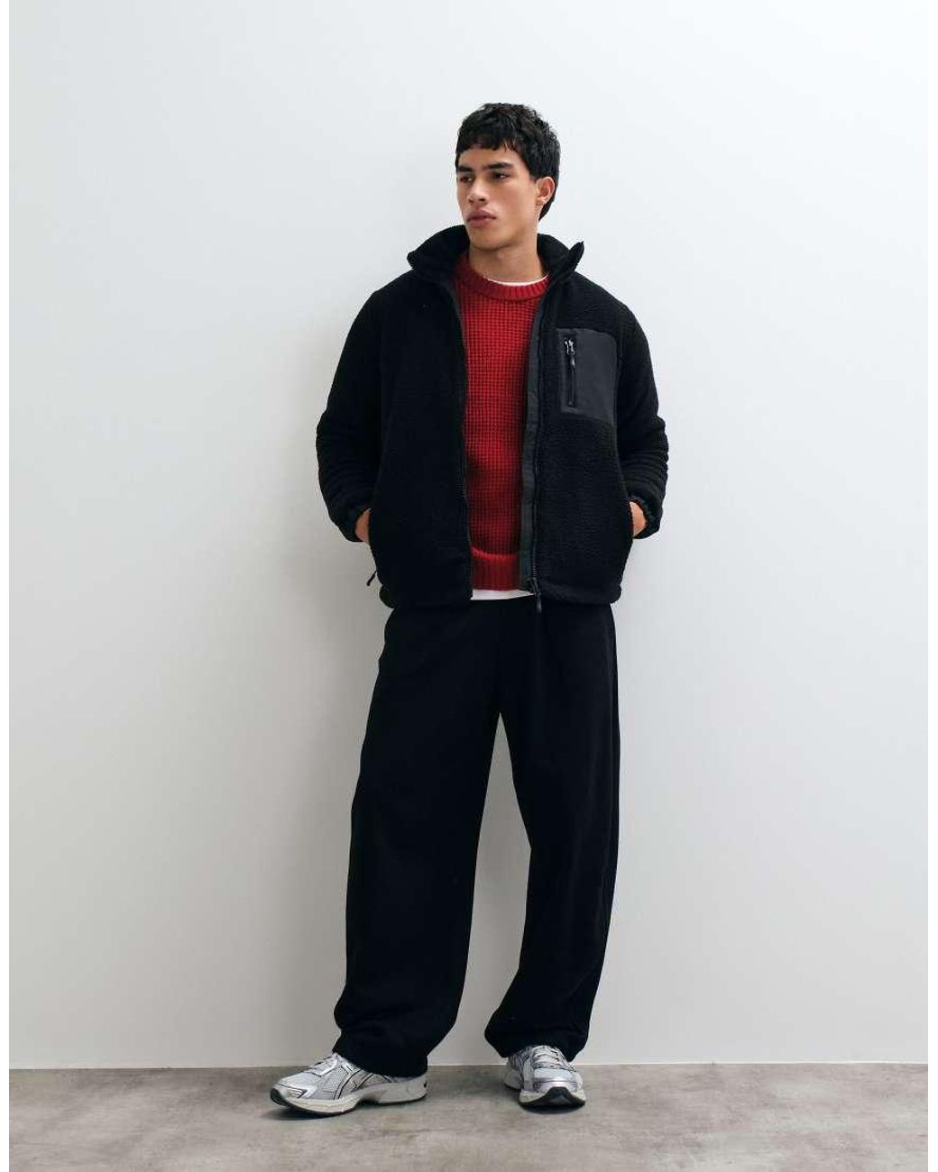 Only & Sons Blue Padded Sherpa Fleece With Contrast Pocket for men