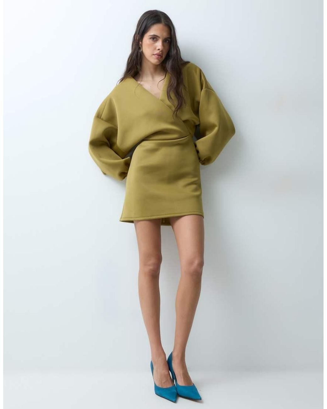 ASOS Green Balloon Sleeve Mini Dress