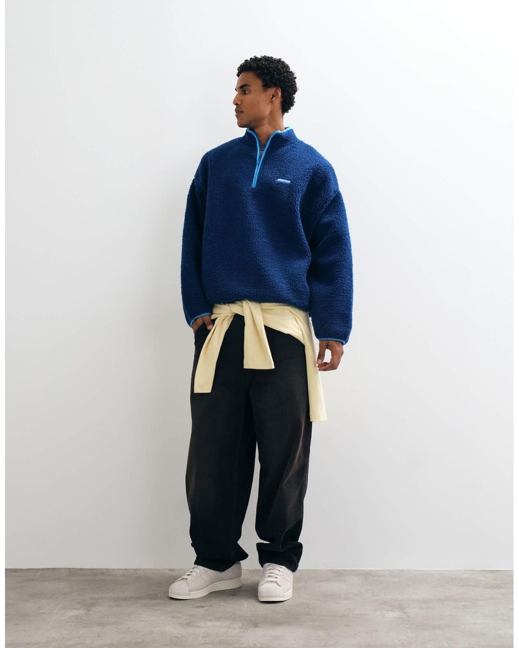 Collusion Blue Borg Funnel Neck Zip Through for men
