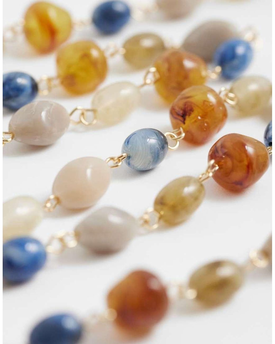 Reclaimed Vintage Blue Long Line Tonal Beaded Necklace