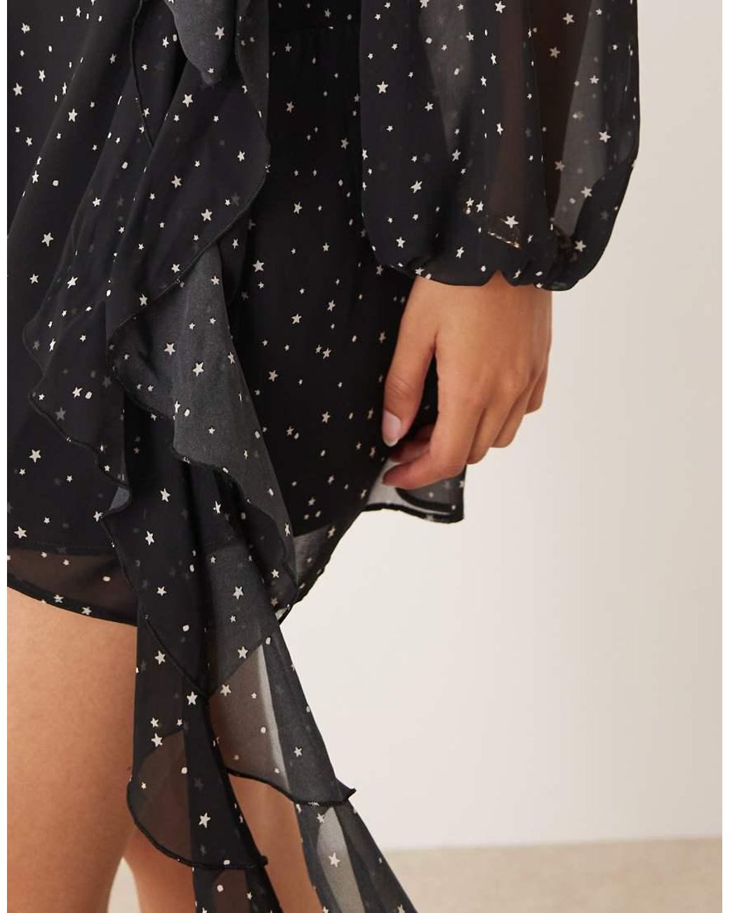 Abercrombie & Fitch Natural Long Sleeve Plunge Neck Wrap Front Mini Dress