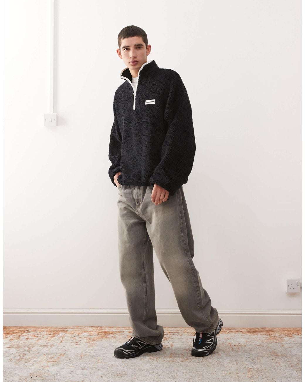 Collusion Black Half Zip Borg Fleece for men