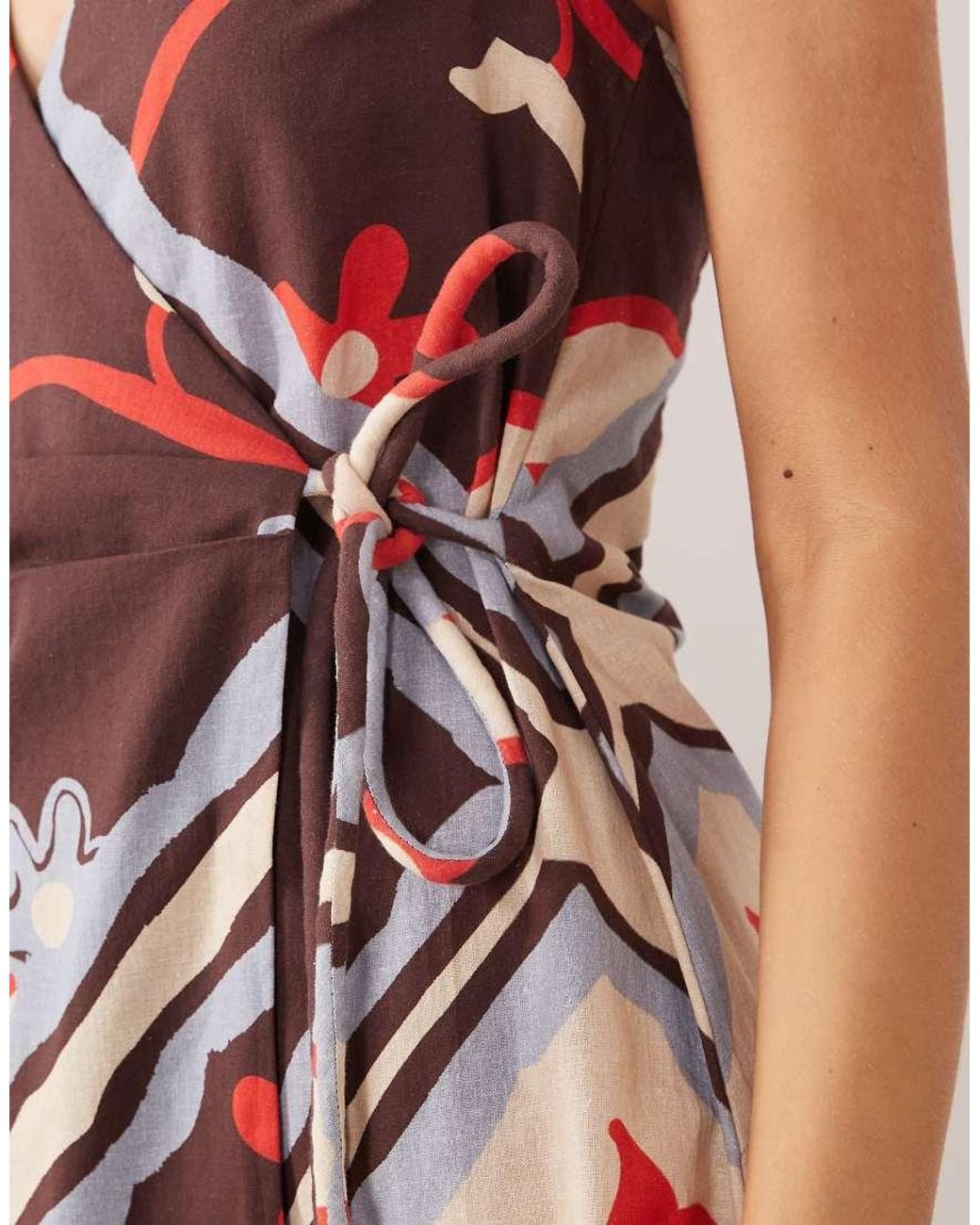 ASOS Multicolor Cotton Linen Halter Neck Wrap Mini Sundress