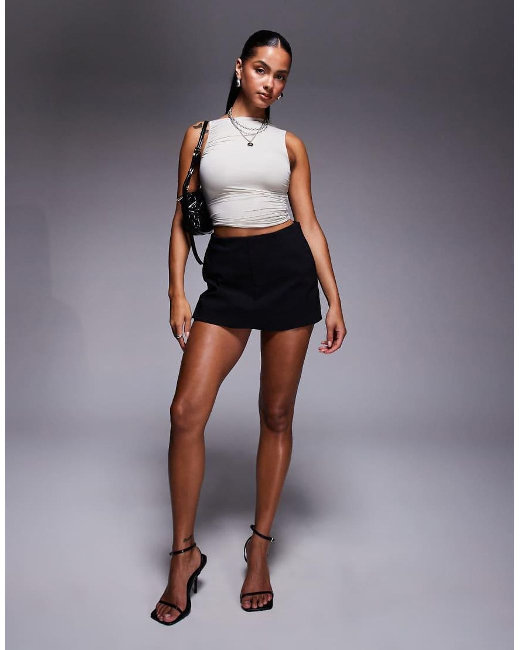 Oh Polly Gray Kirbie Asymmetric Ruched Tank Top
