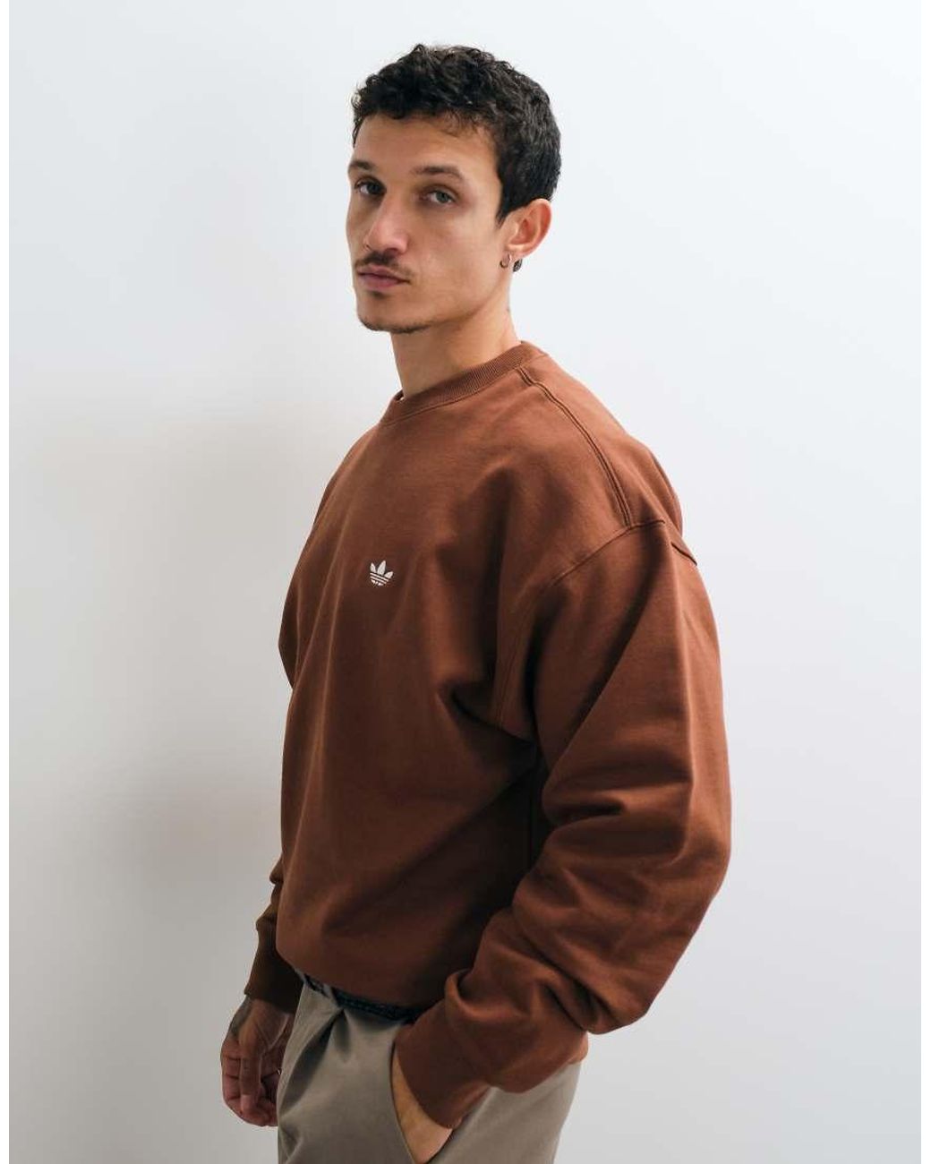Adidas Originals Brown Loose Crew Neck Sweatshirt for men