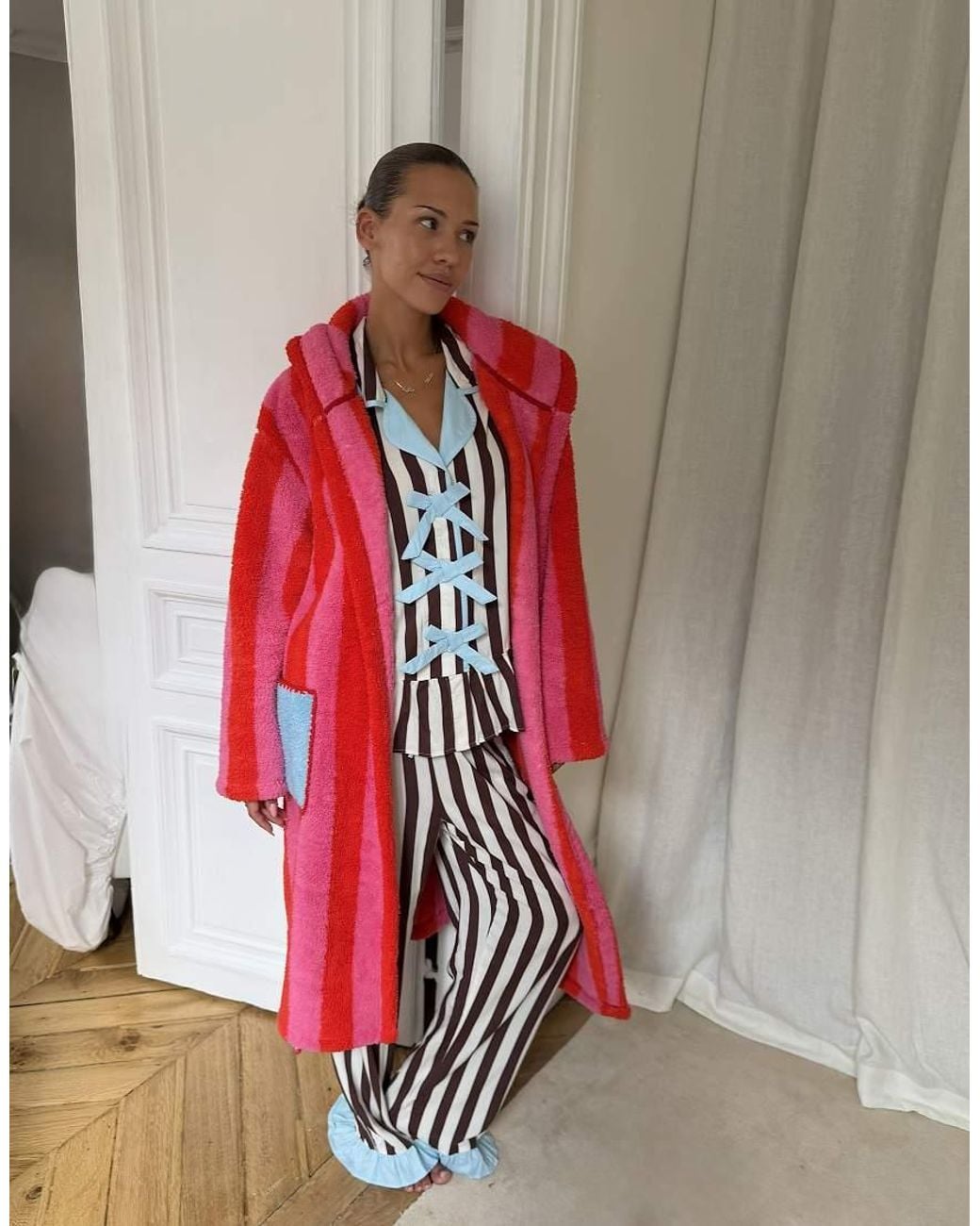 Never Fully Dressed Red Fluffy Hooded Belt Detail Pocket Dressing Gown
