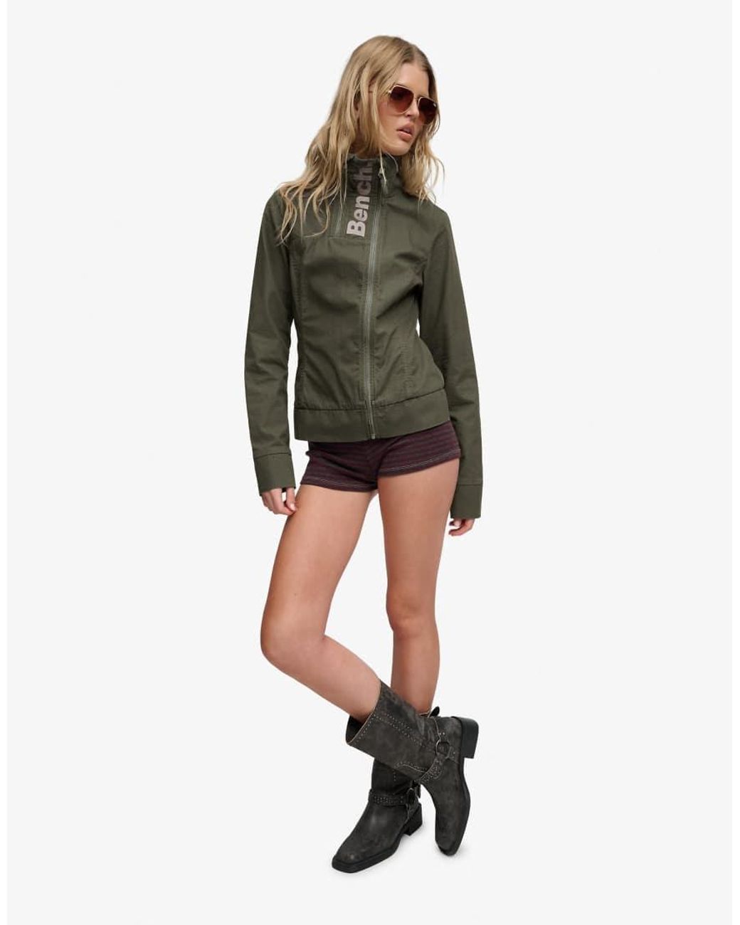 Bench x Superdry & Co Green Double Zip Funnel Ripstop Jacket