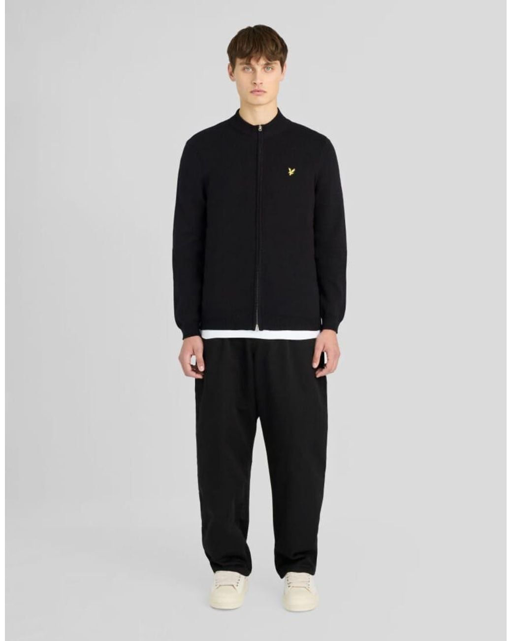 Lyle & Scott Black Mid Knits Relaxed Cotton Merino Full Zip Jumper for men