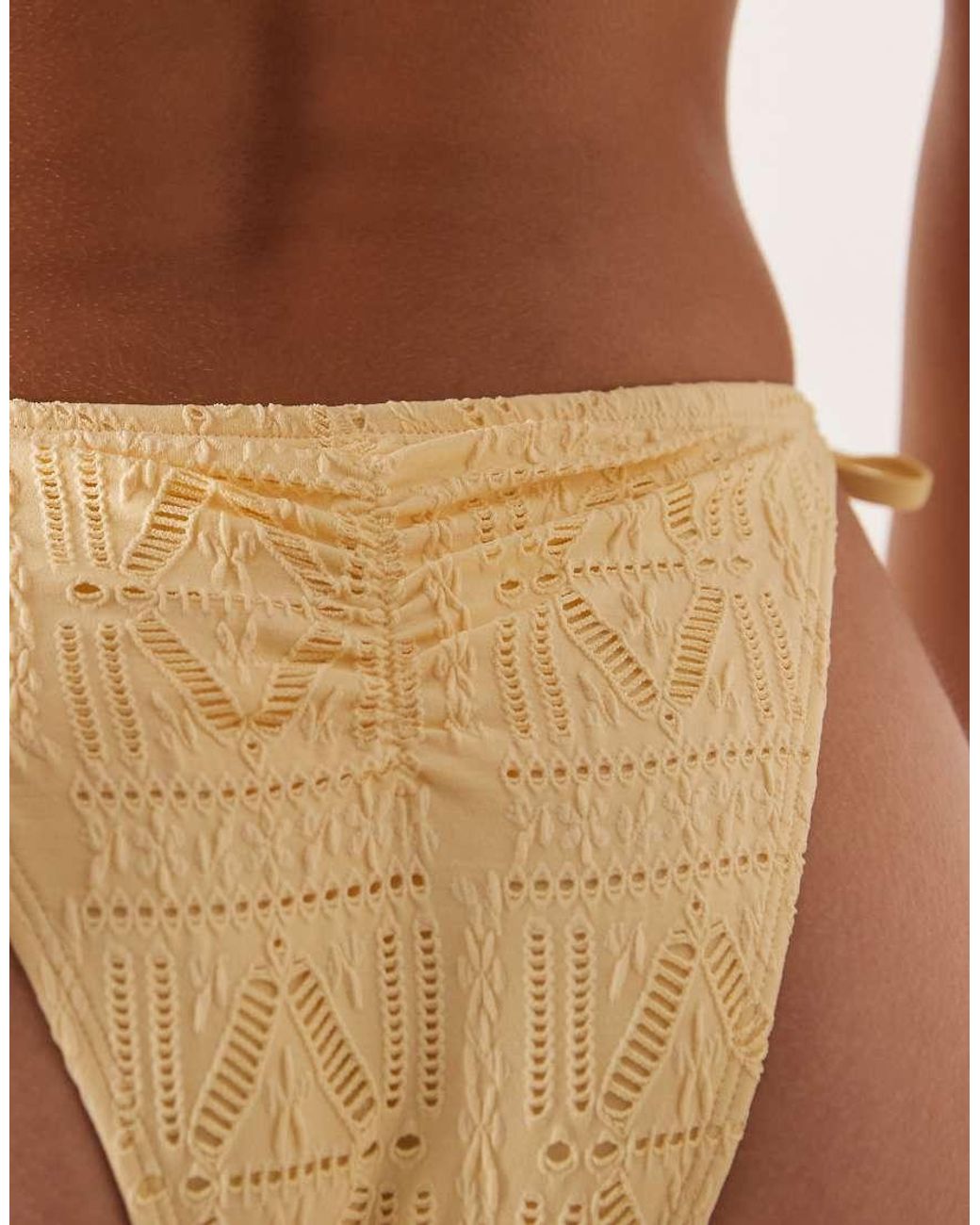 ASOS Brown Kyle Broderie Rio Tie Side Ruched Bum Bikini Bottom