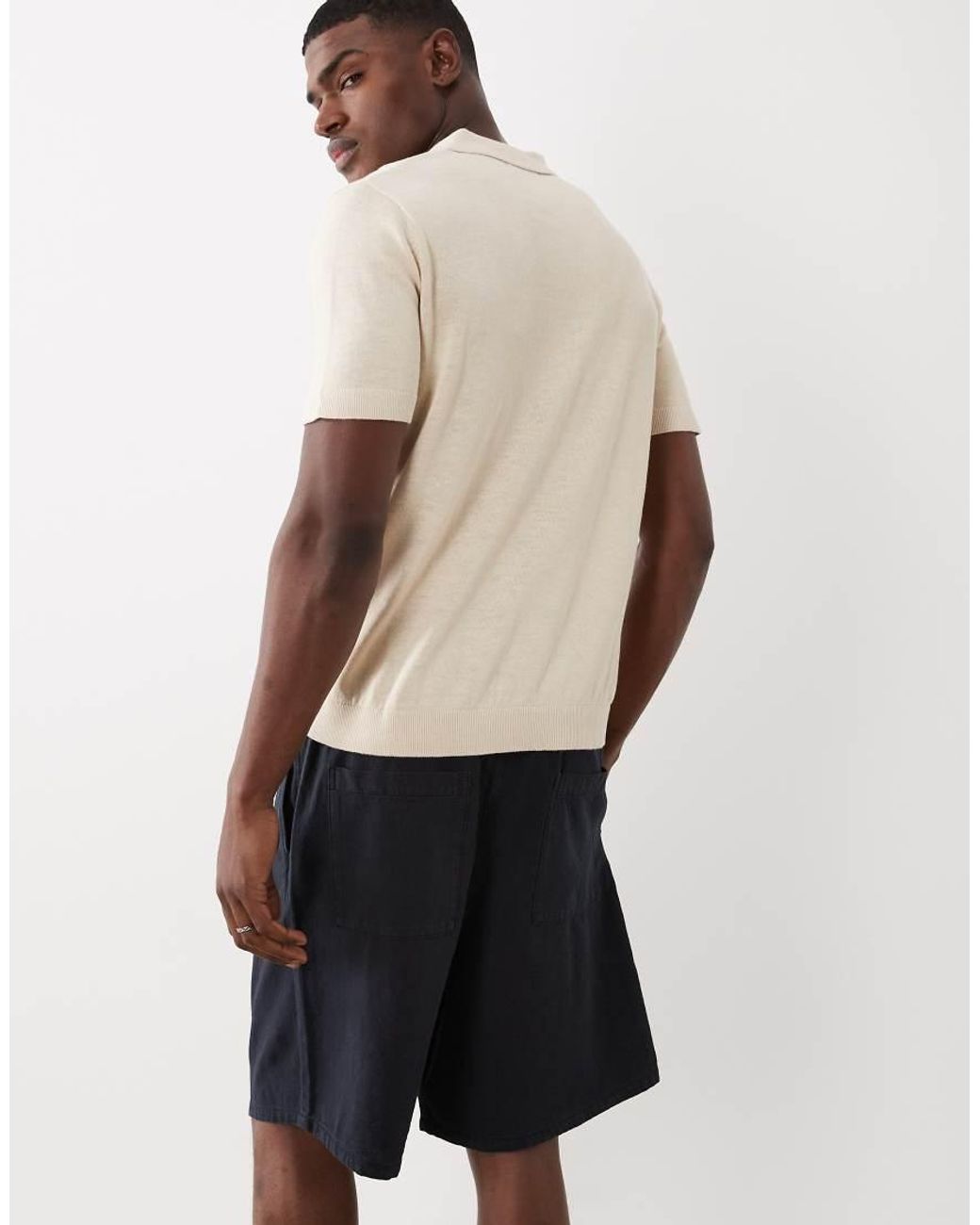 SELECTED Natural Split Neck Polo Linen Blend for men
