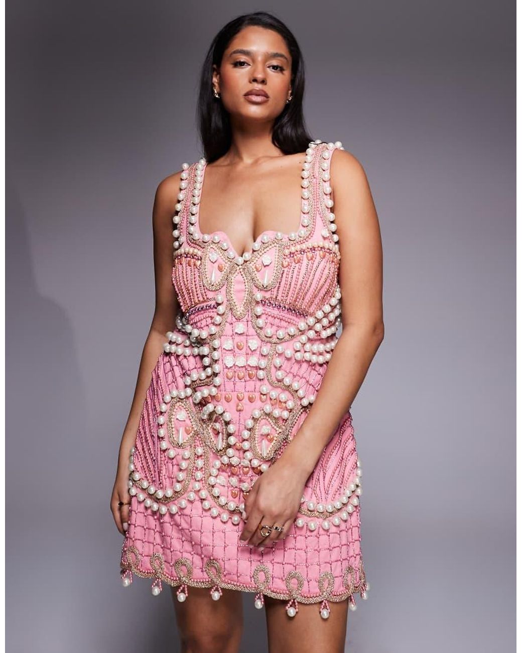ASOS Pink Curve Embellished Beaded Mini With Bows