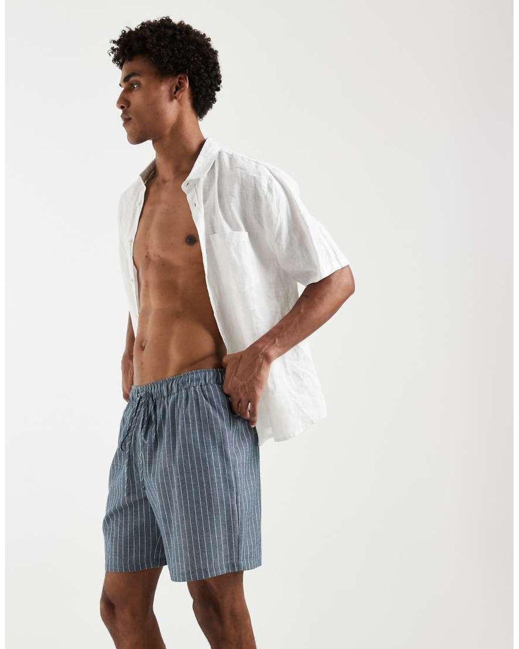 South Beach Blue Linen Mix Shorts for men
