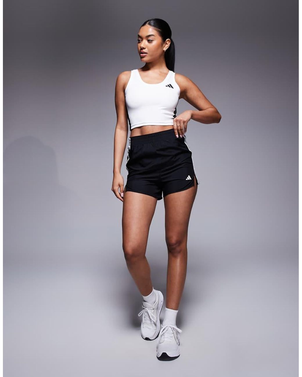 Adidas Originals Gray Adidas Training 3 Stripe Cropped Tank Top